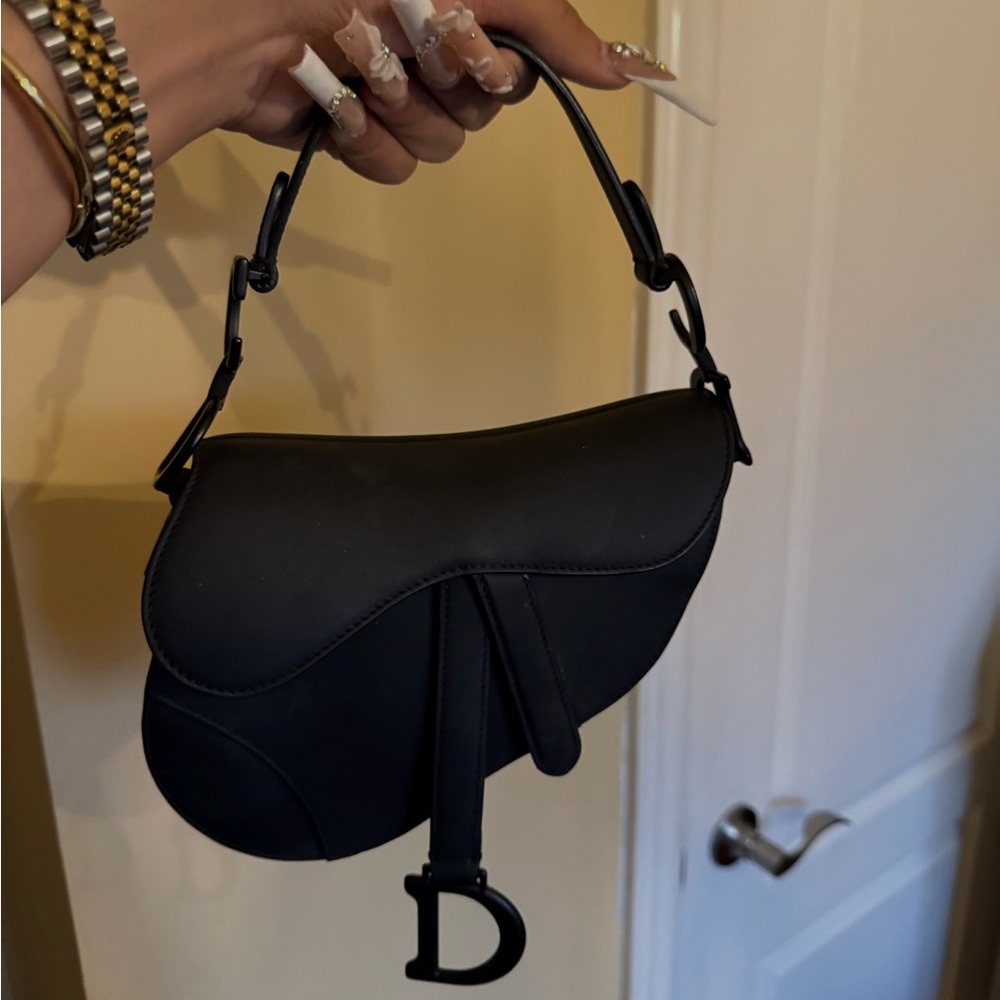 Christian Dior Black Ultramatte calfskin Leather Mini Saddle Bag